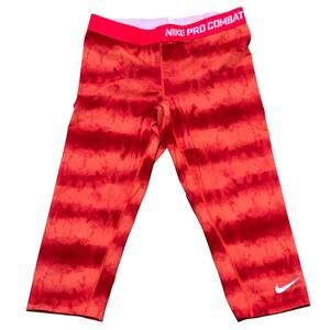 Nike Pro Combat Compression Pants Women's Large Orange Tie Dye Look Cropped